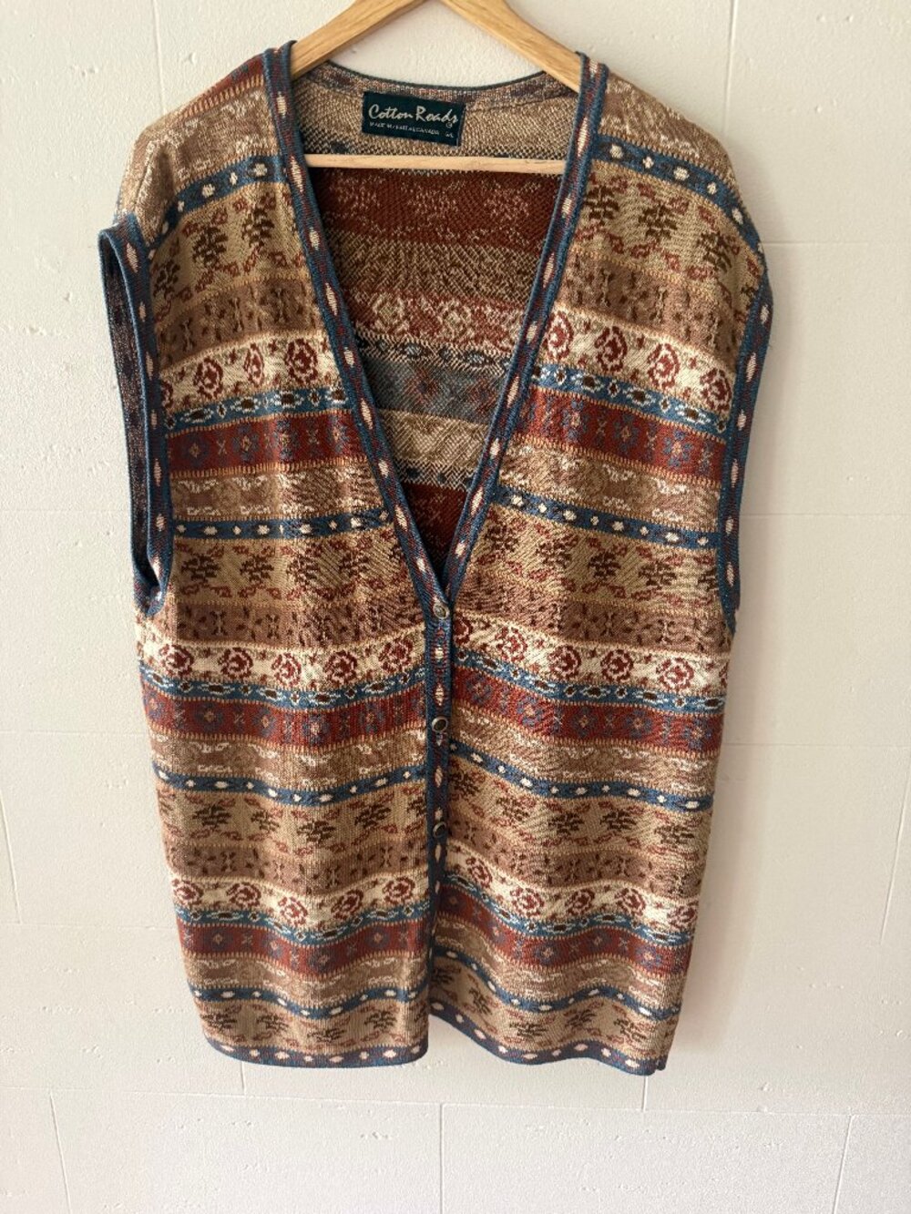 90s Sweet Patterned Oversized Sweater Vest | Cottagecore Grandpa Knit | Large